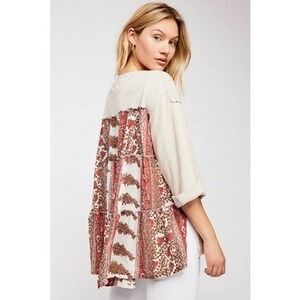 Free People Cool Baby Pullover Tunic Bandana Tiered Henley Oversized Size M‎